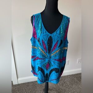 Vintage 80s Diane Gilman Sequin 100% Silk Top in Size L